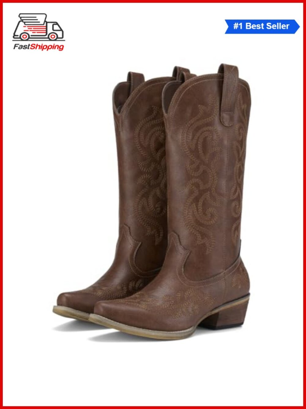 ✨HISEA Western Cowgirl Boots Snip Toe Mid-Calf Floral Embroidered Pull-On